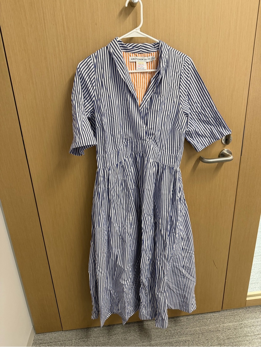 Gretchen Scott Designs Navy and White Striped Midi Shirt Dress